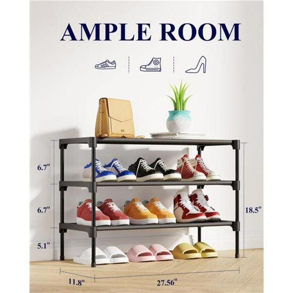 Black Stackable Shoe Rack Organizer Shelf for Closet Entryway Garage Storage - Picture 3 of 7